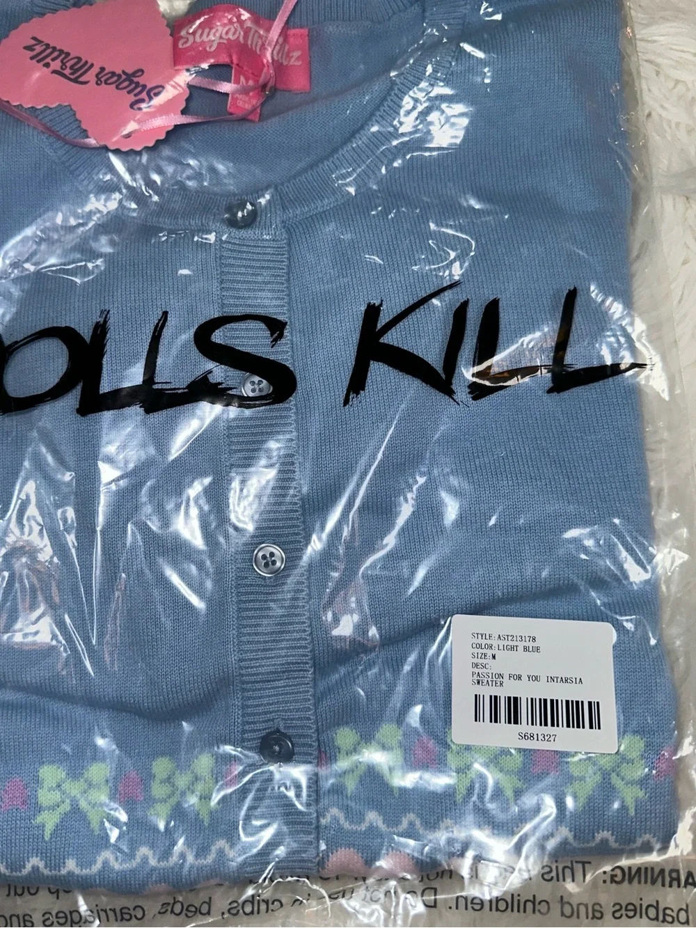 Dolls Kill • Sugar Thrillz Passion For You Intarsia Cute Pastel Cardigan Sweater